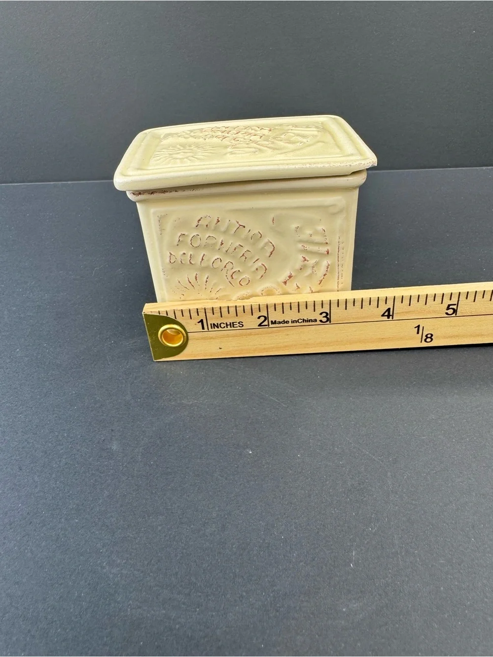 Sur La Table Cream Ceramic Decorative Storage Box with Embossed Motif